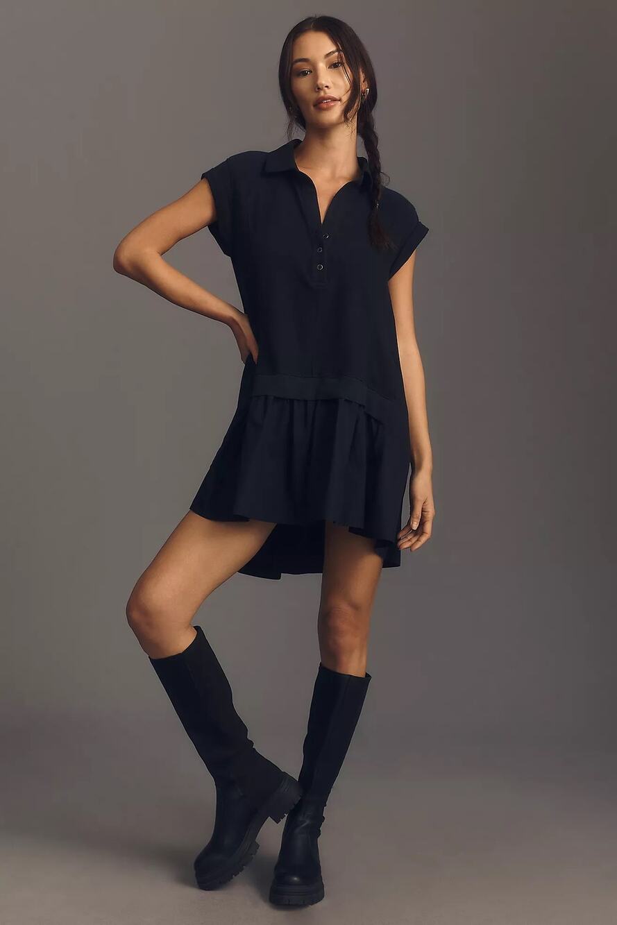 Anthropologie Daily Practice Black Cotton Babydoll Lightweight Classic Dress XS